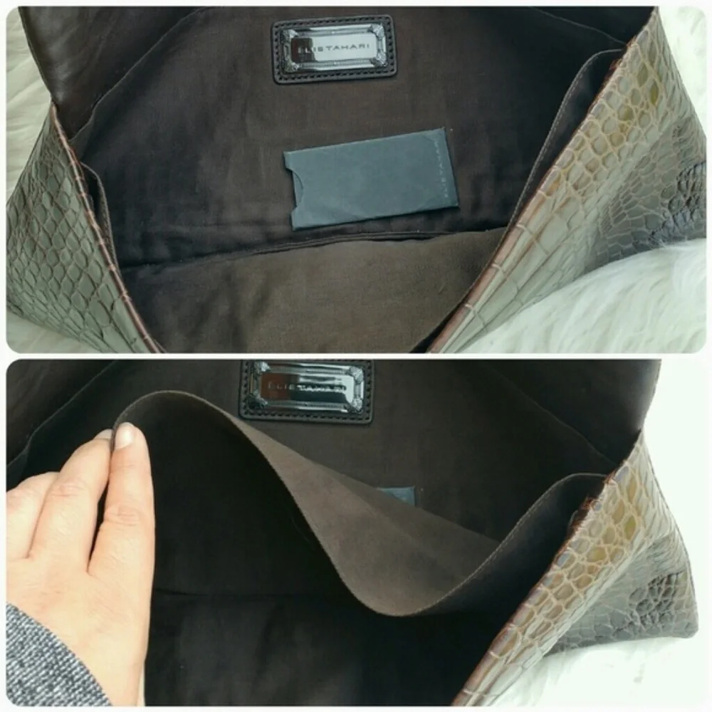 Elie Tahari X-Large Croc Embossed Leather Clutch
